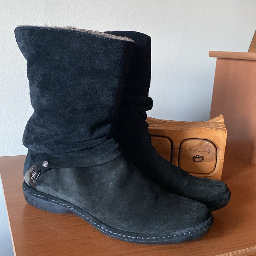 Stuart Weitzman Suede Sherpa Mid Calf Slouch Boot
